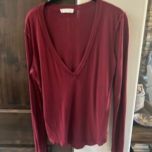 Free People Moon Dance Deep Red V-Neck Long Sleeve Top